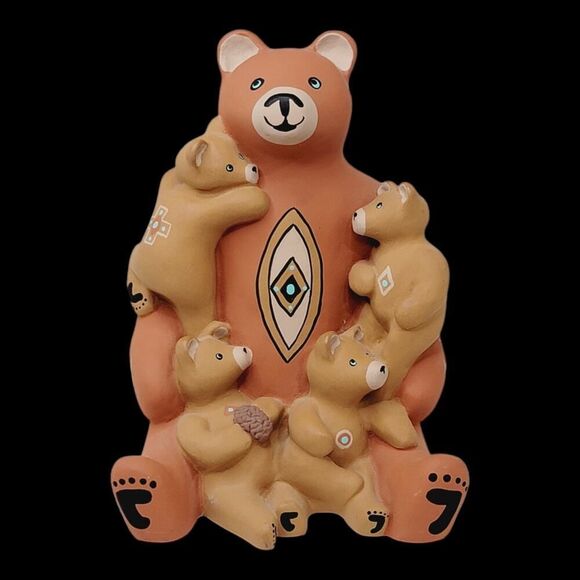 Vintage 1989 Teissedre Pottery Native American Storyteller Mama Bear with Cubs - Picture 2 of 11